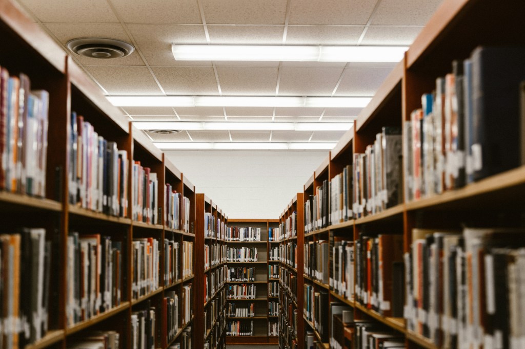 College or university library shelves