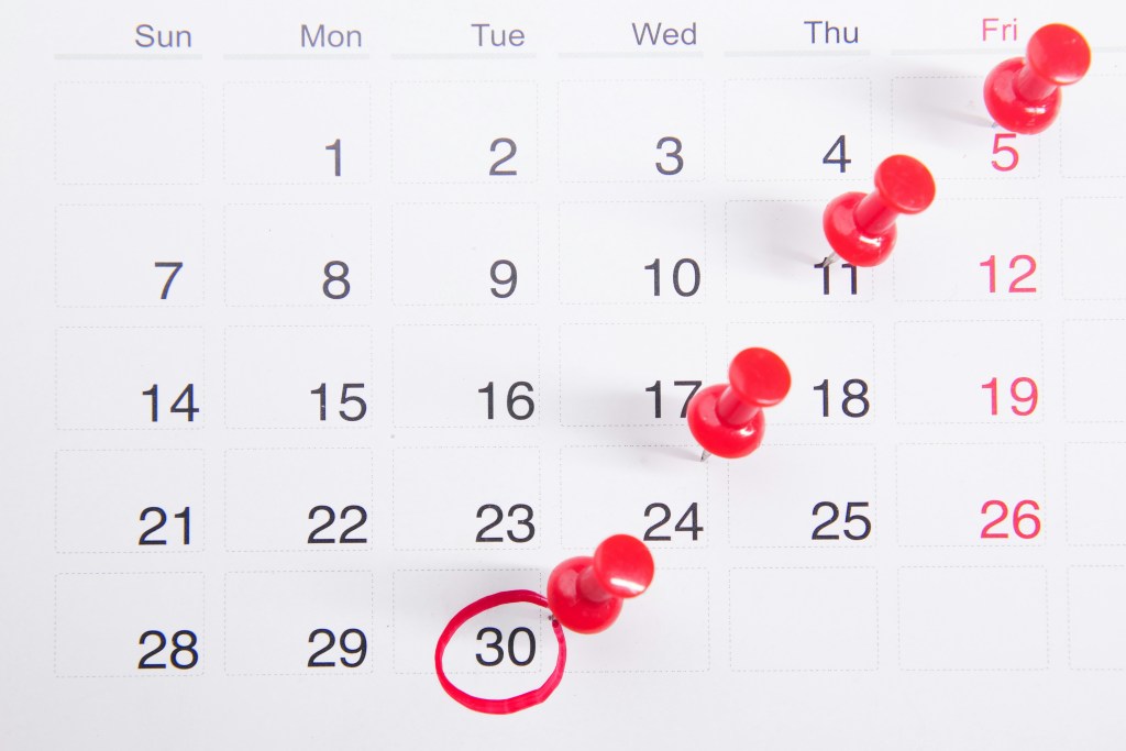 Calendar showing an approaching business due date